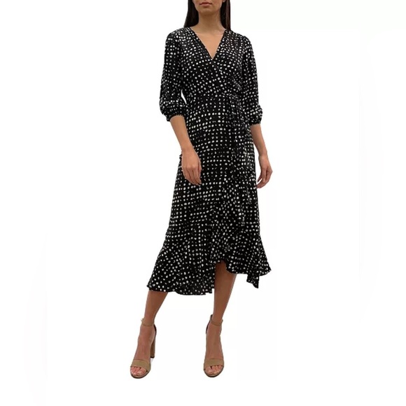 Beautiful Sam Edelman Black white Polka Dot Wrap Dress Size 6 NWT - Picture 1 of 8